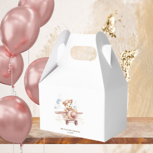 Whimsical Pink Airplane Adventure Baby Shower Favor Box