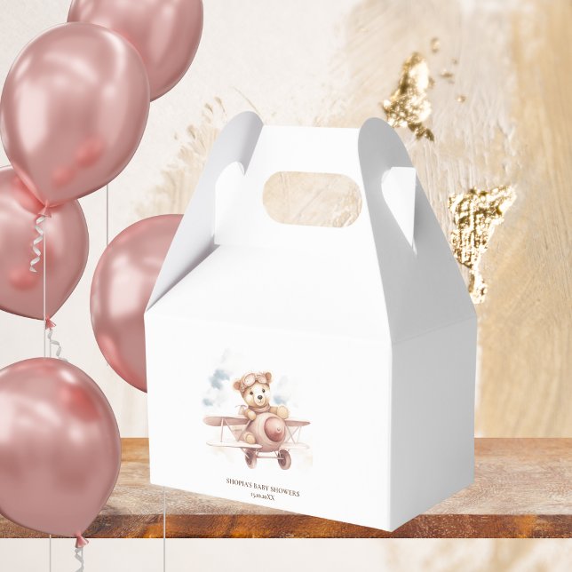 Whimsical Pink Airplane Adventure Baby Shower Favor Box (Creator Uploaded)