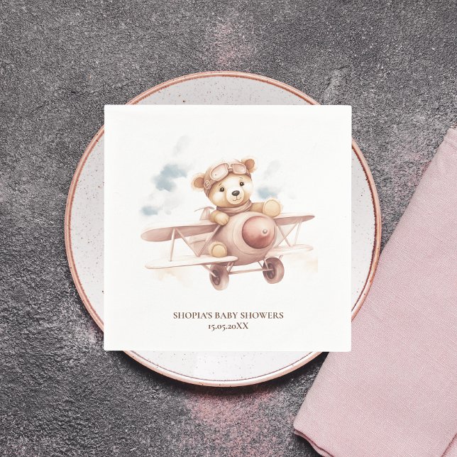 Whimsical Pink Airplane Adventure Baby Shower Napkin (Creator Uploaded)