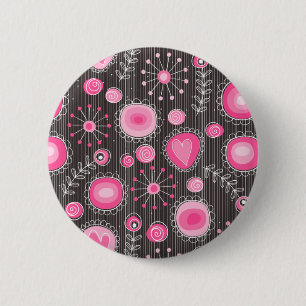 Whimsical pink and blue hearts and flowers floral 2 inch round button