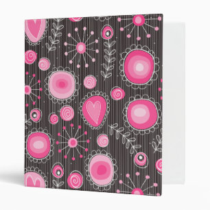 Whimsical pink and blue hearts and flowers floral binder