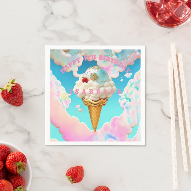 Whimsical Pink and Blue Ice Cream Party Birthday  Napkin (Insitu)
