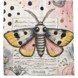 Whimsical Pink and Gold Moth