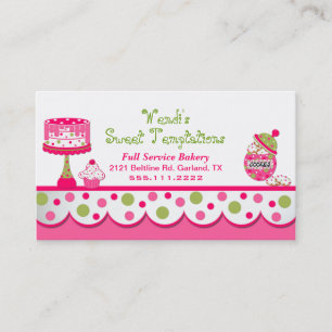 Whimsical Pink and Green Bakery Business Card