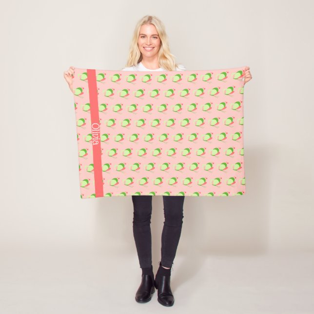 Whimsical Pink and Green Butterflies Personalized Fleece Blanket (In Situ)