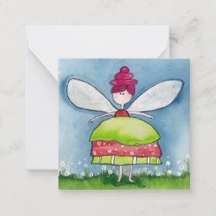 Whimsical Pink and Green Watercolor Fairy Card
