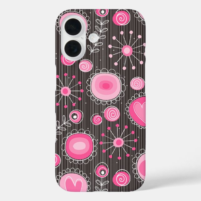 Whimsical pink and grey hearts and flowers floral Case-Mate iPhone case (Back)