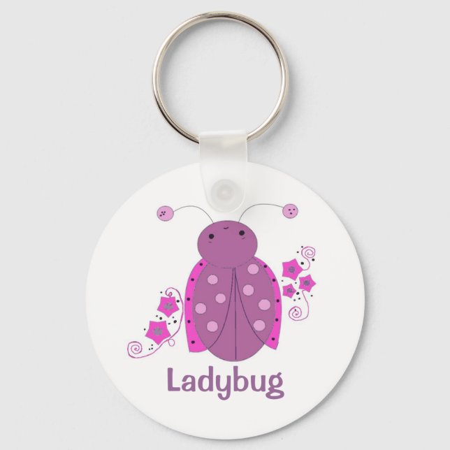 Whimsical Pink and Purple Ladybug Keychain (Front)