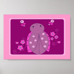 Whimsical Pink and Purple Ladybug Poster