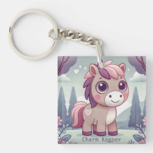 Whimsical Pink and Purple Pony Charm Keeper Keychain