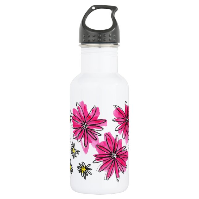 Whimsical Pink and White Flowers 532 Ml Water Bottle (Front)