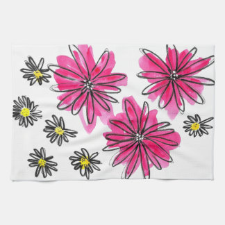 Whimsical Pink and White Flowers Kitchen Towel