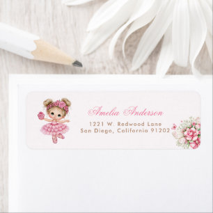 Whimsical  Pink Ballerina Girl  adress Label