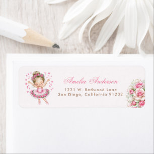 Whimsical  Pink Ballerina Girl  adress Label