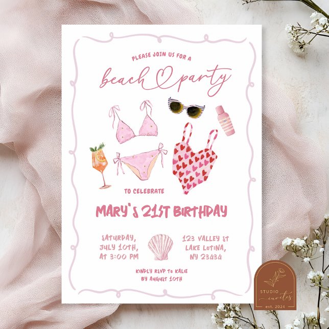 Whimsical Pink Beach Party Birthday Invitation (Creator Uploaded)