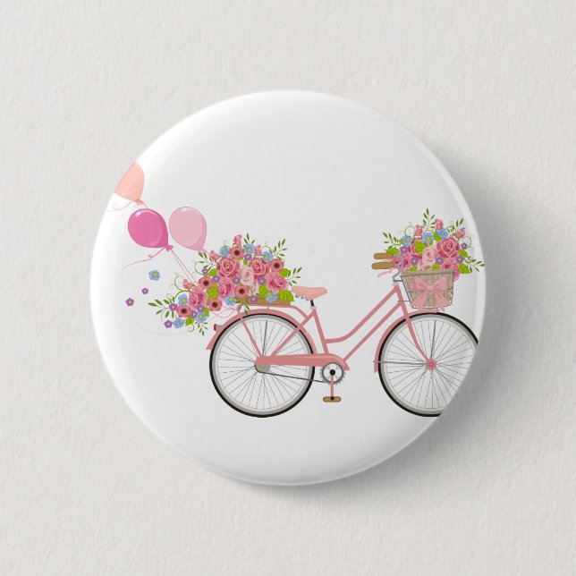 Whimsical Pink Bicycle 2 Inch Round Button (Front)