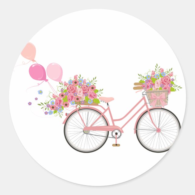 Whimsical Pink Bicycle Classic Round Sticker (Front)