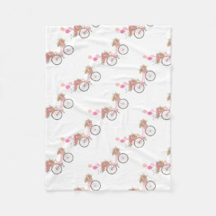 Whimsical Pink Bicycle Fleece Blanket