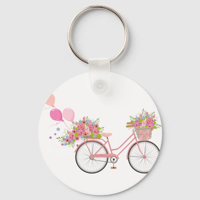 Whimsical Pink Bicycle Keychain (Front)