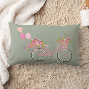 Whimsical Pink Bicycle Lumbar Pillow