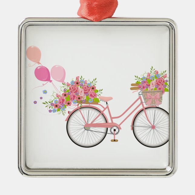Whimsical Pink Bicycle Metal Ornament (Front)