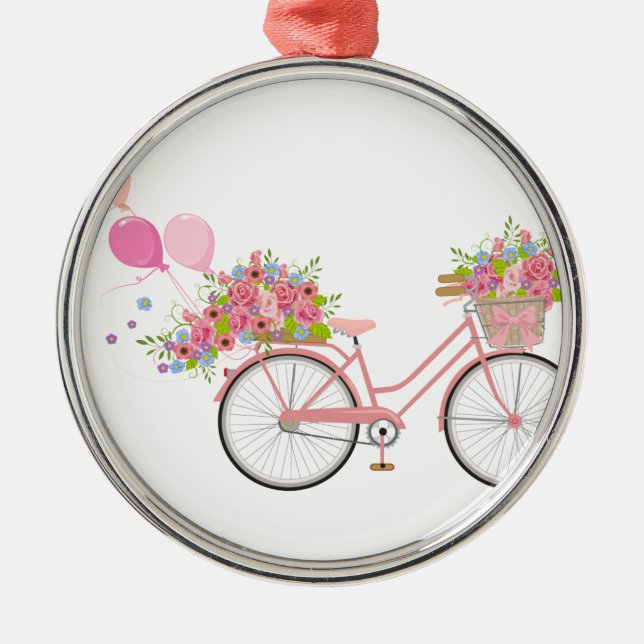 Whimsical Pink Bicycle Metal Ornament (Front)