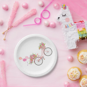 Whimsical Pink Bicycle Paper Plate