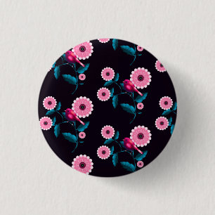 Whimsical Pink Bird Floral Botanical Design 1 Inch Round Button