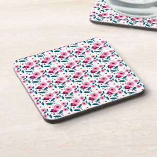 Whimsical Pink Bird Floral Botanical Design Throw Coaster