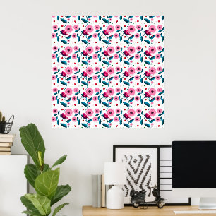 Whimsical Pink Bird Floral Botanical Design Throw Poster