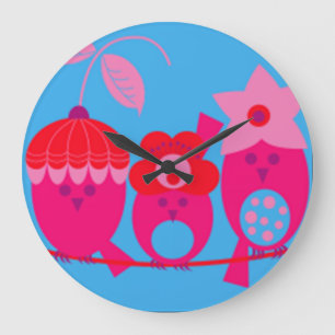 Whimsical Pink Birds Designer Clock by Serenity