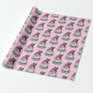Whimsical Pink Birthday Cake  Wrapping Paper