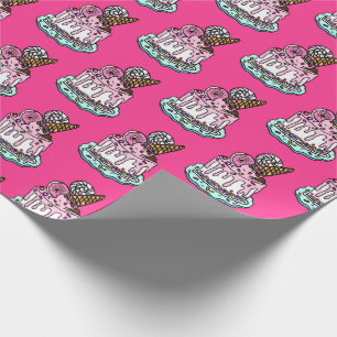 Whimsical Pink Birthday Cake Wrapping Paper
