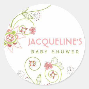 Whimsical Pink Blooms Girl Baby Shower Sticker
