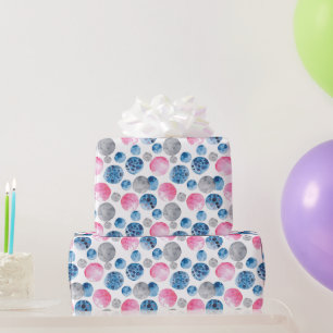 Whimsical Pink Blue Grey Dots Birthday Wrapping Paper