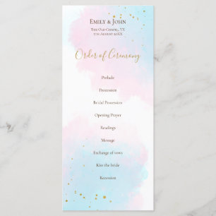 Whimsical Pink Blue Watercolors pastel Wedding Program
