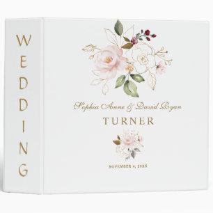 Whimsical Pink Blush Gold Floral Wedding Album Binder