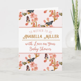 Whimsical Pink Boho Butterfly Girl Baby Shower Card