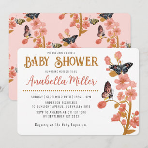 Whimsical Pink Boho Butterfly Girl Baby Shower Invitation