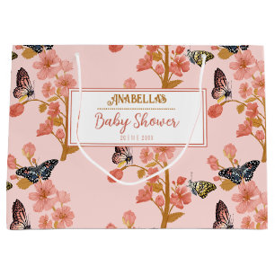 Whimsical Pink Boho Butterfly Girl Baby Shower  Large Gift Bag
