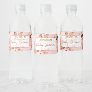 Whimsical Pink Boho Butterfly Girl Baby Shower Water Bottle Label