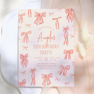Whimsical Pink Bow Girl Birthday Invitation