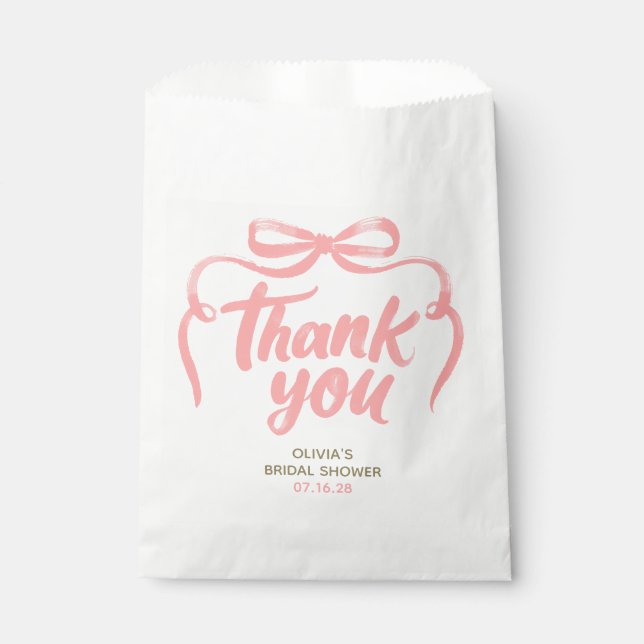Whimsical Pink Bow Handwritten Bridal Thank You Favour Bag (Front)