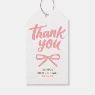 Whimsical Pink Bow Handwritten Bridal Thank You Gift Tags