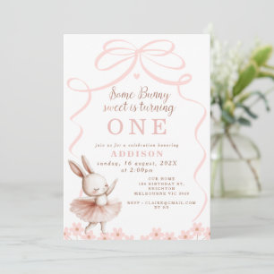 Whimsical Pink Bow Some Bunny Birthday Invitation