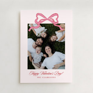Whimsical Pink Bow Valentine’s Day Photo Card