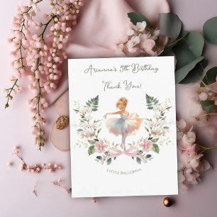Whimsical Pink Bow & Watercolor Ballerina Birthday Thank You Card