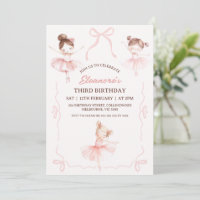 Whimsical Pink Brown Bows Ballerina 3rd Birthday