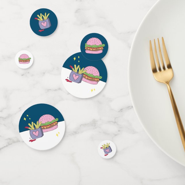 Whimsical Pink Burger and Fries Birthday Party Confetti (Group)