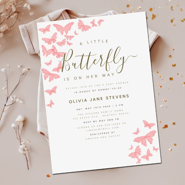 Whimsical Pink Butterfly Frame Girl Baby Shower Invitation (Creator Uploaded)